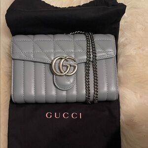 Gucci Silver Quilted Leather Clutch